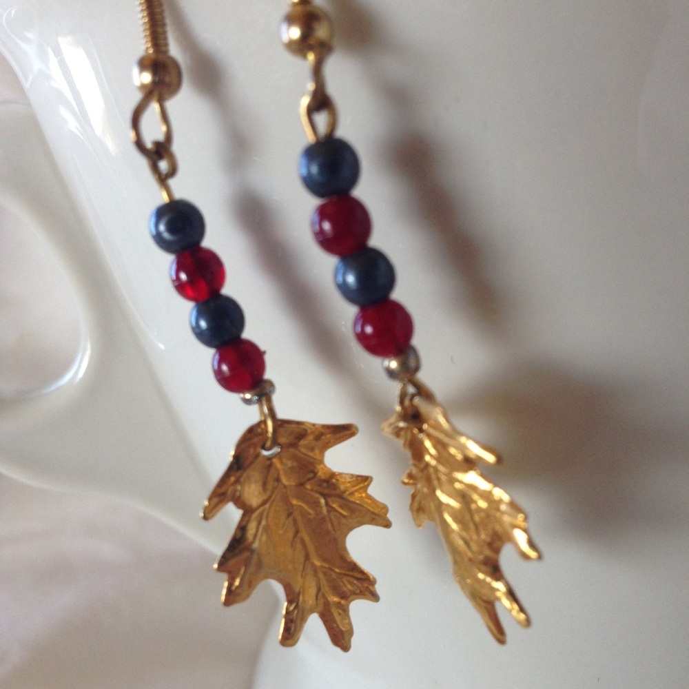 Gold fill dangle leaf earrings